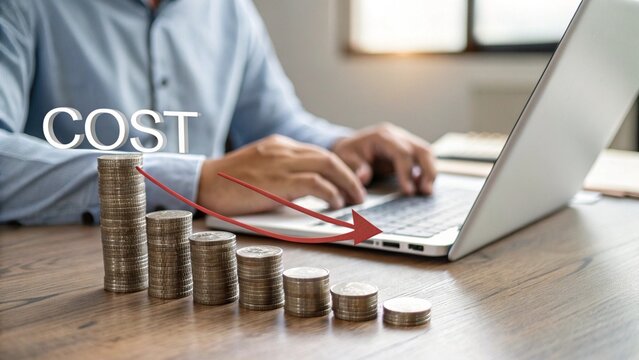 Cost Quality Control Concept Cost Optimization.Cost and quality control concept. Quality increase and cost optimization for products or services to improvment