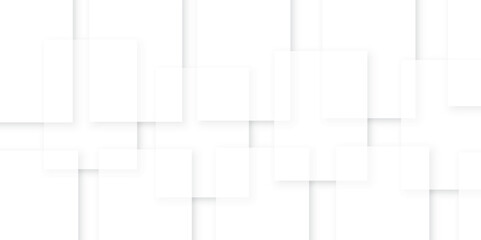 White Overlapping Square Planes Layers Abstract Clean Minimalist Background. Geometric abstract background with squares in bright light with soft shadows as pattern, top view. Futuristic backdrop in m