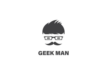 geek man logo design mustache glasses icon tech nerd branding minimal style