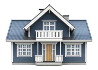 Blue two-story house isolated on a transparent background