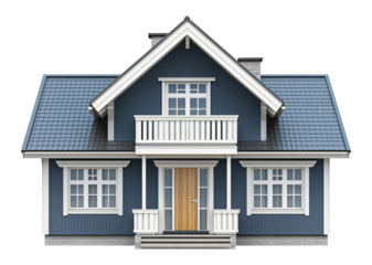 Blue two-story house isolated on a transparent background