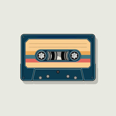 A Flat Vector Style Illustration of a Classic Cassette Tape Isolated on Transparent Background