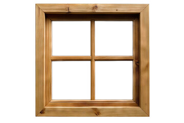 a wooden window frame featuring a grid design with four panes ideal for showcasing views or enhancing architectural aesthetics
