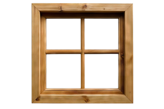 a wooden window frame featuring a grid design with four panes ideal for showcasing views or enhancing architectural aesthetics