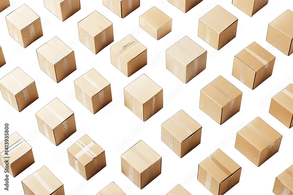 Poster a flat lay of numerous cardboard boxes arranged in a grid pattern showcasing a variety of sizes and 