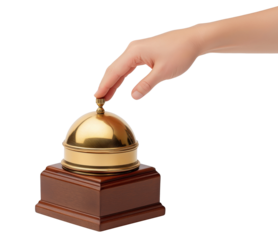 Hand pressing a service bell isolated on transparent background