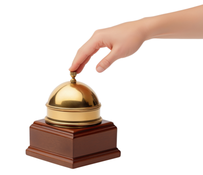 Hand pressing a service bell isolated on transparent background