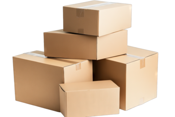 a stack of five cardboard boxes in varying sizes typically used for shipping or storage showcasing a simple and functional design