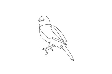 Small bird in continuous one line drawing. Single line art illustration of little bird. Editable vector.
