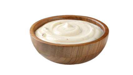 white sauce in a wooden bowl isolated on transparent background