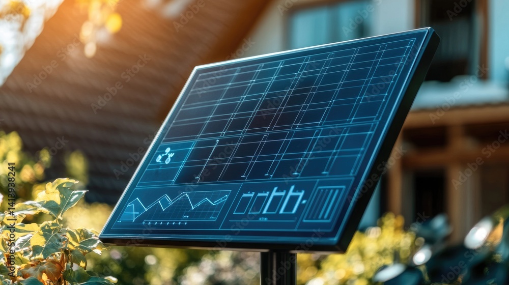 Aufkleber smart house interface screen showing solar input and battery storage levels