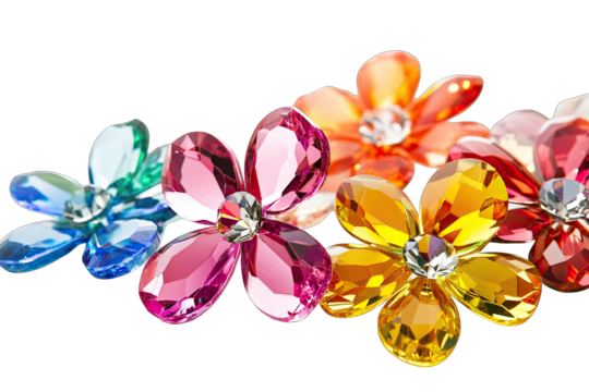 crystal flowers in various colors showcasing their intricate designs and sparkling facets perfect for decorative purposes or as artistic displays