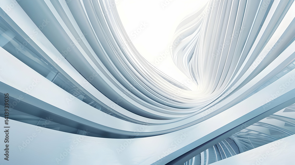 Poster abstract architectural structure of flowing curved light colored elements