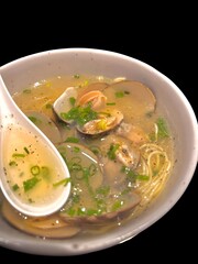 close up view of delicious asian cuisine, noodle soup