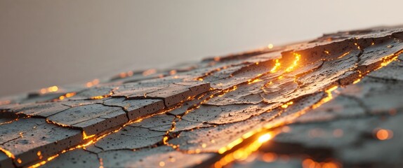 Obraz premium Cracked concrete texture with fiery highlights for creative design.