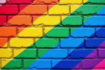 colorful brick wall with a rainbow painted on it