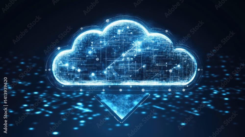 Poster transformation pipeline from legacy it to cloud-native environments on glowing screen