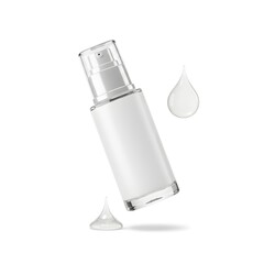 Amber serum bottle with white label beside stone