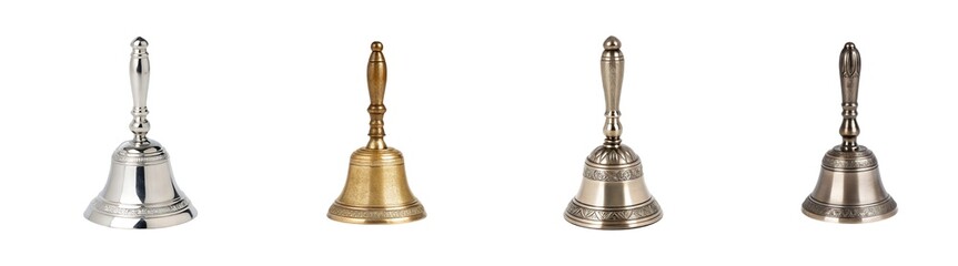 Obraz premium A group of antique handbells with different metallic finishes on a white background transparent background Generative AI