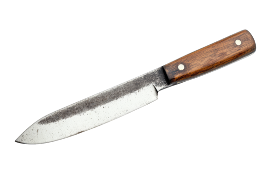 a kitchen knife featuring a stainless steel blade with a textured surface and a wooden handle designed for food preparation and culinary tasks