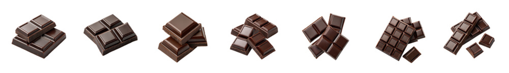 Variety of Dark Chocolate Pieces Arranged on a Clean White Background Display transparent background Generative AI