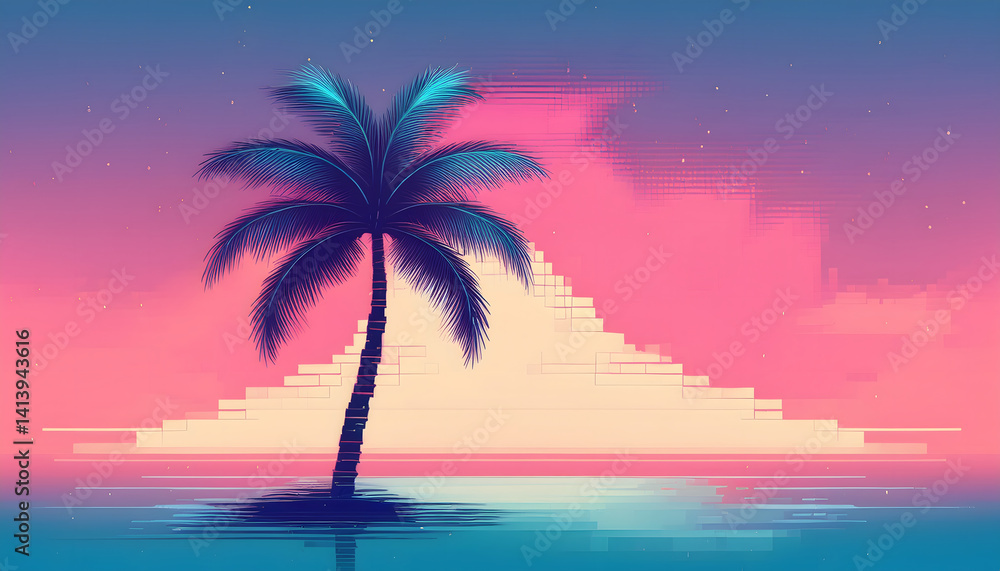 Aufkleber vibrant sunset with a palm tree and abstract background design