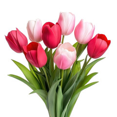 Fototapeta premium Bouquet of pink and red Tulips isolate on transparent background