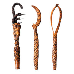 Handcrafted wicker corkscrews and stakes showcasing intricate design and craftsmanship, Handcrafted Wicker Corkscrews and Stakes  Timeless Elegance for Gourmet Experiences, white background