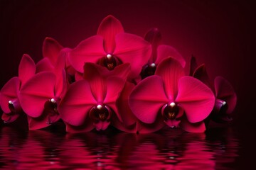 bunch of red orchids sitting on top of a table