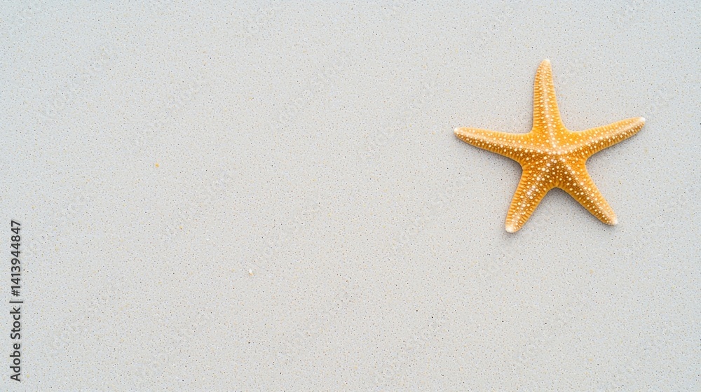 Poster a single starfish rests on a light sandy surface, showcasing its unique texture and shape against a 