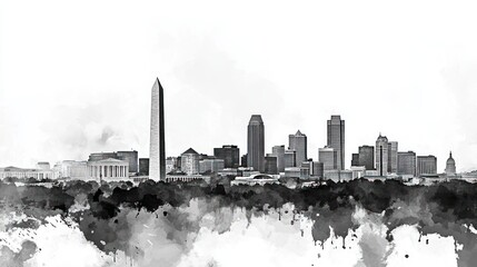 Monochromatic Watercolor Skyline of Washington D.C.