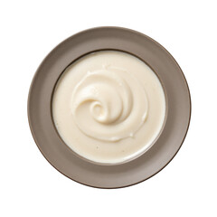 A close-up of a swirl of creamy white substance in a bowl, perfect for food or beauty product imagery.