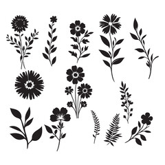 Elegant Black and White Floral Design Elements