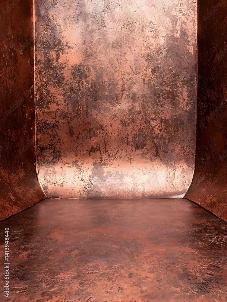 Poster abstract copper textured background. empty corner space. ideal for product placement or design proje