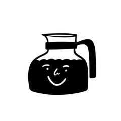A cheerful and playful Coffee Pot character design that is bursting with personality and charm