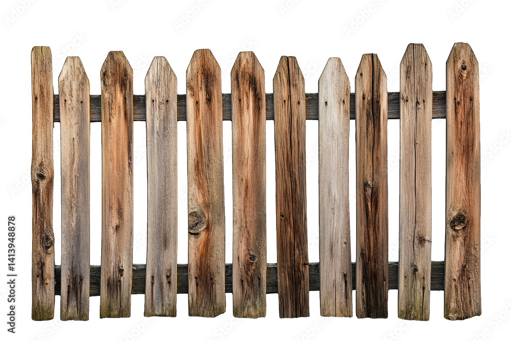 Poster rustic wooden fence composed of several vertical planks showcasing a range of brown hues and texture