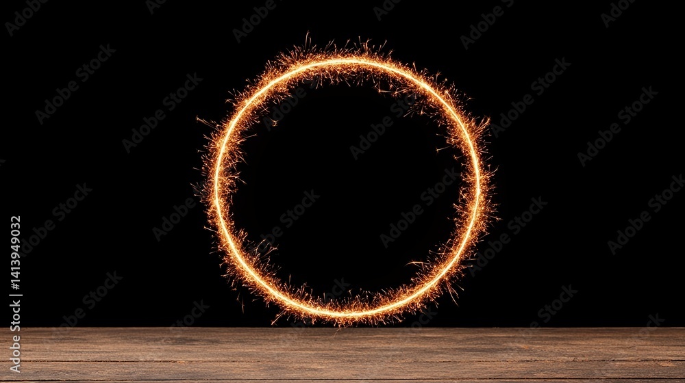 Poster a glowing circle of sparkling light against a dark background, creating a mesmerizing visual effect.