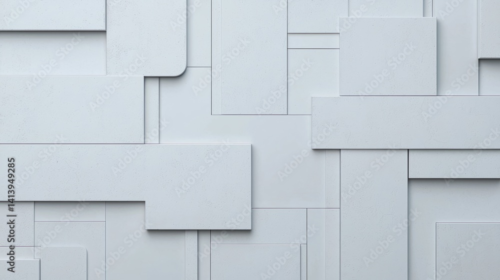 Poster a textured light gray wall featuring an abstract arrangement of rectangular and square panels.