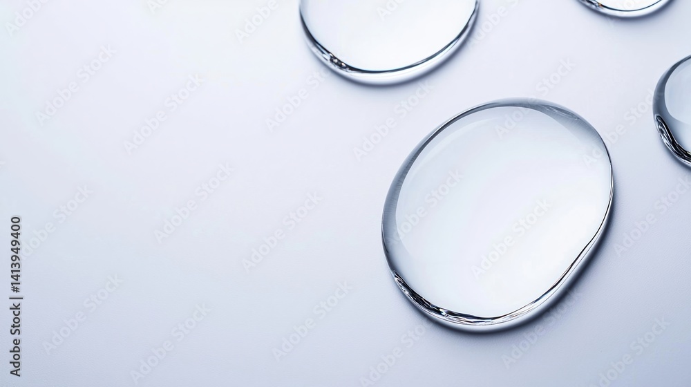 Poster water droplets on a smooth surface create an elegant and serene aesthetic with reflections enhancing