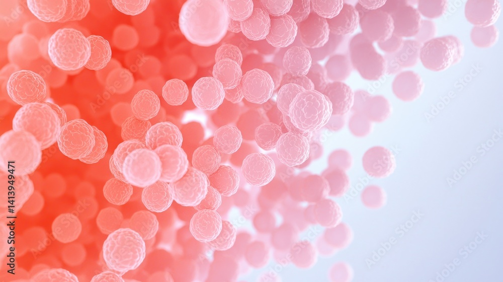 Poster abstract image of pink and white spherical structures, resembling cells or microorganisms, set again