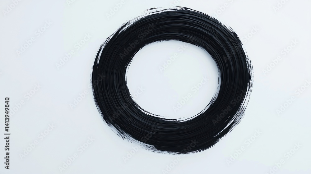 Poster a circular black brushstroke on a white background, creating a stark contrast and a minimalist artis