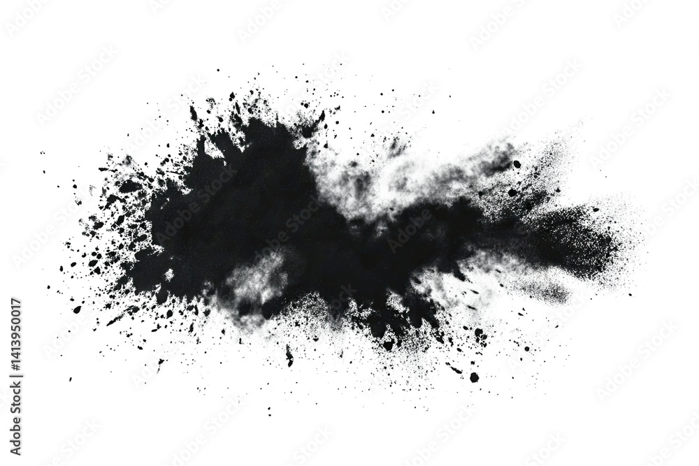 Aufkleber dynamic explosion of black powder or pigment creating an abstract effect on a white background empha