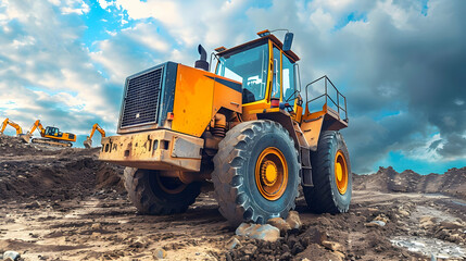 A Large Yellow Construction Vehicle At Work Outdoors