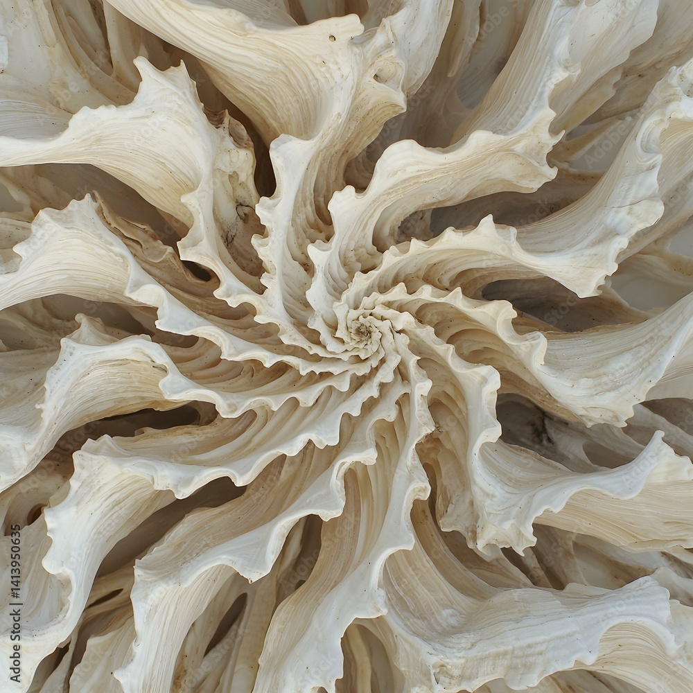 Poster intricate spiral of a large seashell, showcasing natural patterns and textures. perfect for backgrou