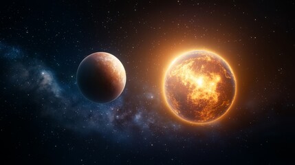 Obraz premium Celestial bodies in a vibrant cosmic landscape