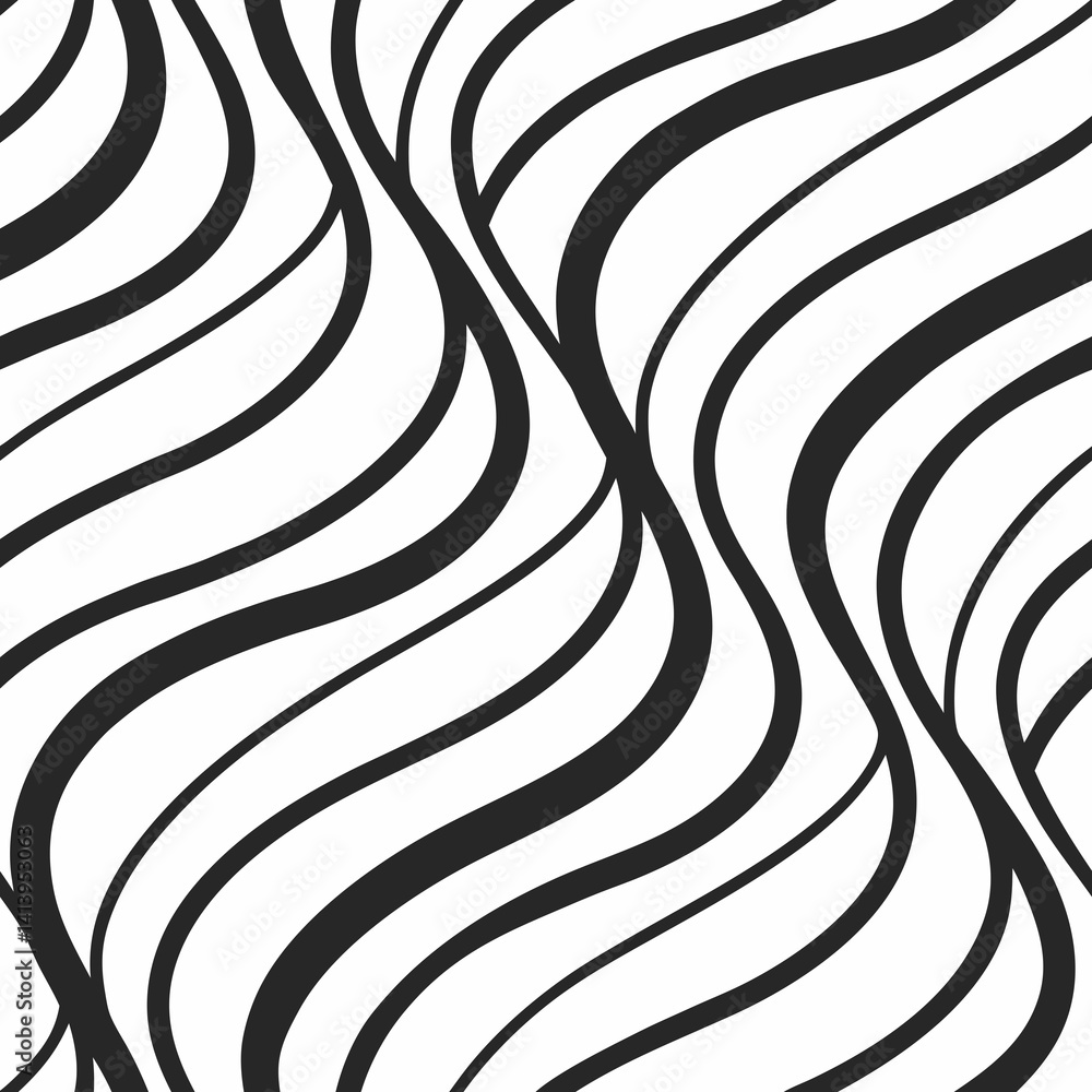Poster black and white wavy lines seamless vector pattern