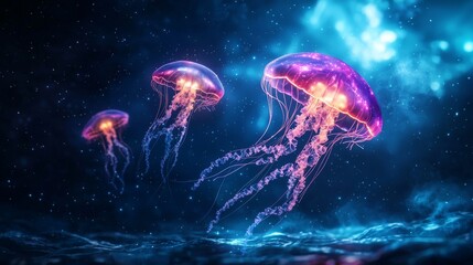 Fototapeta premium Ethereal jellyfish floating in a cosmic ocean