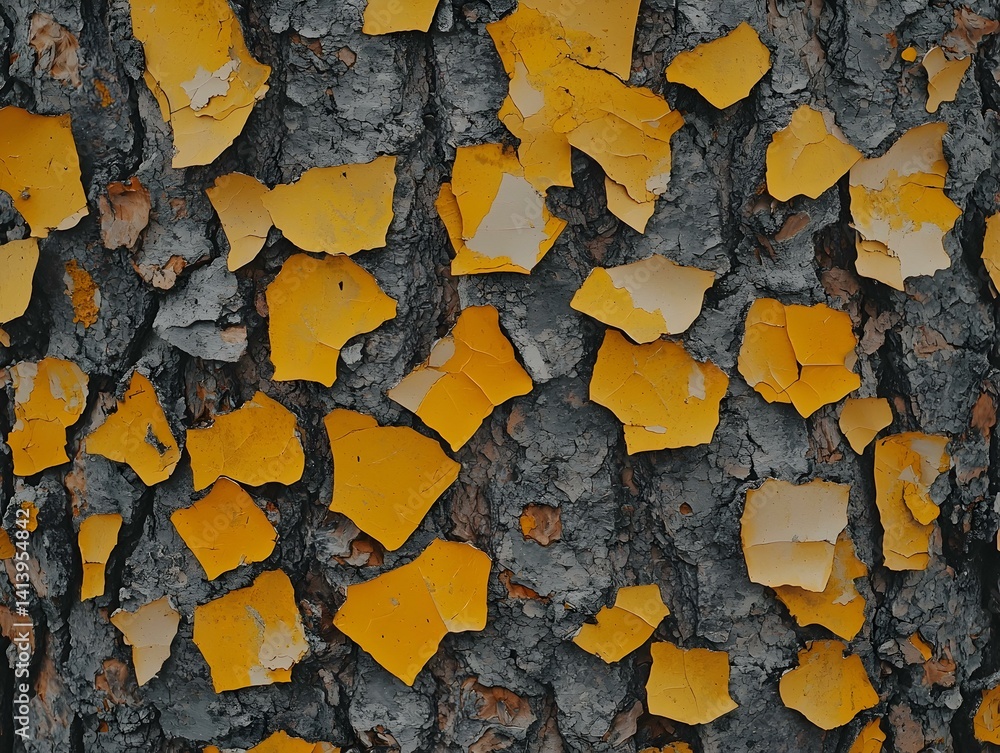 Aufkleber abstract texture of tree bark with peeling yellow paint. great for backgrounds and design projects.