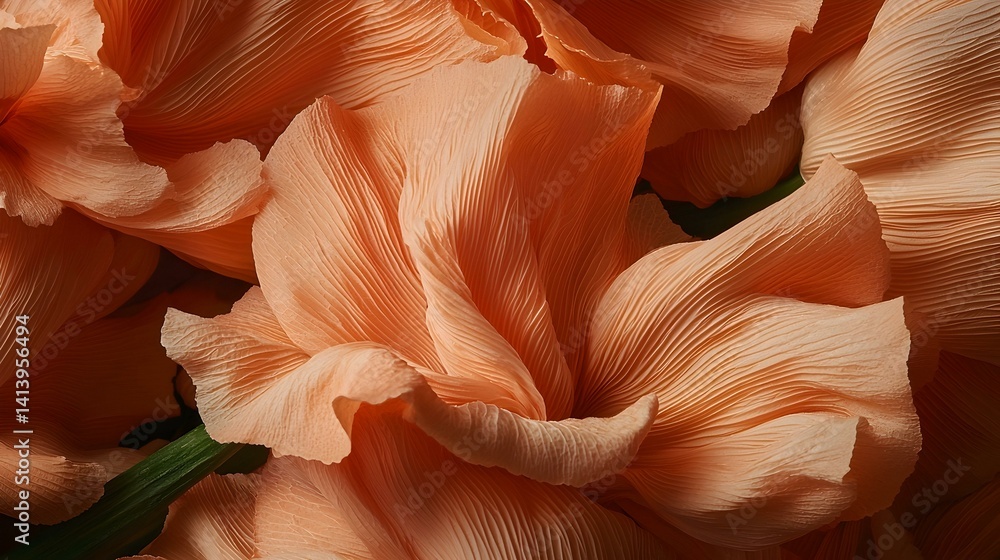 Poster abstract close-up of peach-colored flower petals, showcasing texture and delicate folds. elegant and