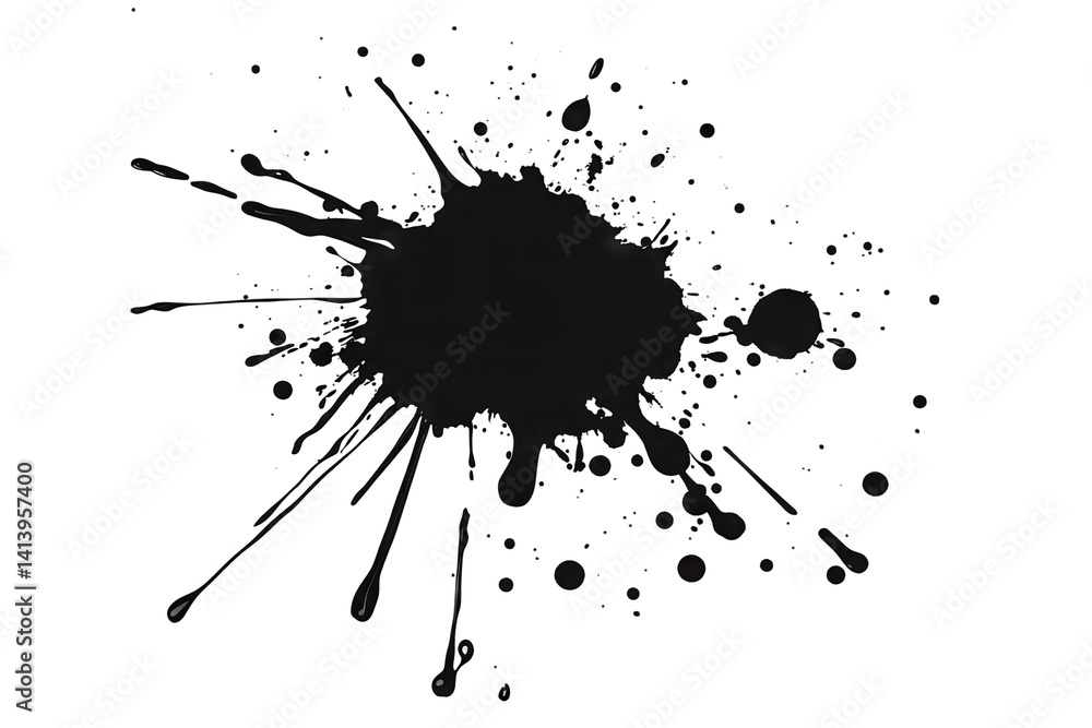 Fototapete a black ink splatter with various droplets and streaks creating a dynamic and artistic effect it can